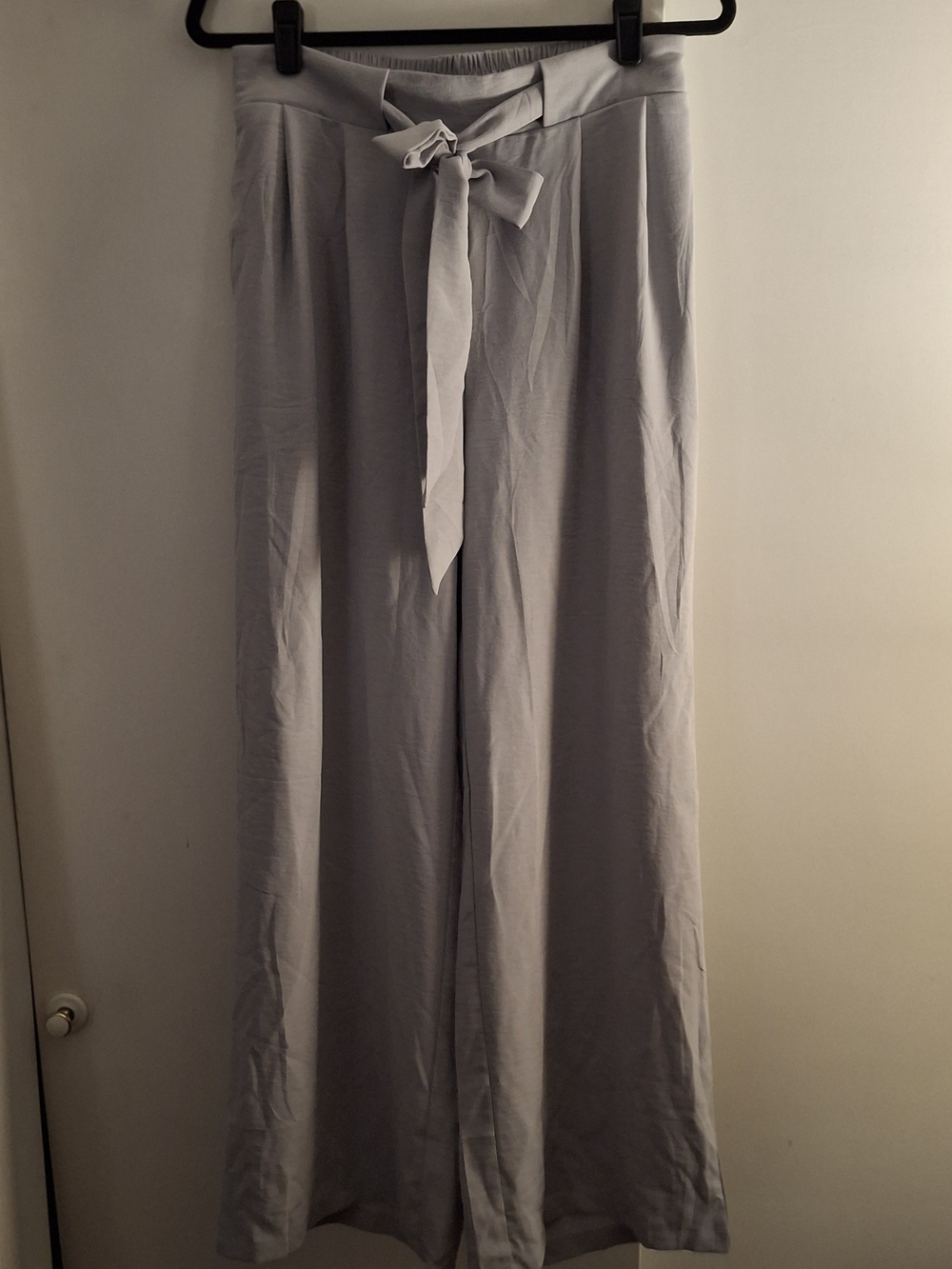 UE Women's Light Gray Elastic Waist Tie-Front Palazzo Pants